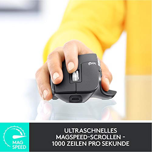 Logitech MX Master 3 Kabellose Maus, Bluetooth und 2.4 GHz Verbindung via USB-Empfänger, 4000 DPI Sensor, Ultra-schnelles Scrollen, Für alle Oberflächen, 7 Tasten, PC/Mac/iPadOS - Hellgrau - EDV-Guru (Guru e.U.)
