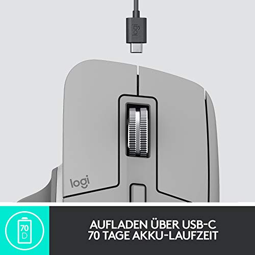 Logitech MX Master 3 Kabellose Maus, Bluetooth und 2.4 GHz Verbindung via USB-Empfänger, 4000 DPI Sensor, Ultra-schnelles Scrollen, Für alle Oberflächen, 7 Tasten, PC/Mac/iPadOS - Hellgrau - EDV-Guru (Guru e.U.)