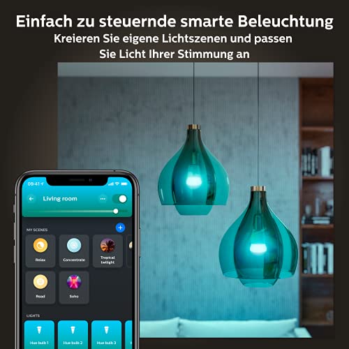 Philips Hue White & Col. Amb. E27 LED Lampe 2-er Starter Set inkl. Smart Button, 16 Mio. Farben, dimmbar steuerbar via App, kompatibel mit Amazon Alexa (Echo, Echo Dot) - EDV-Guru (Guru e.U.)