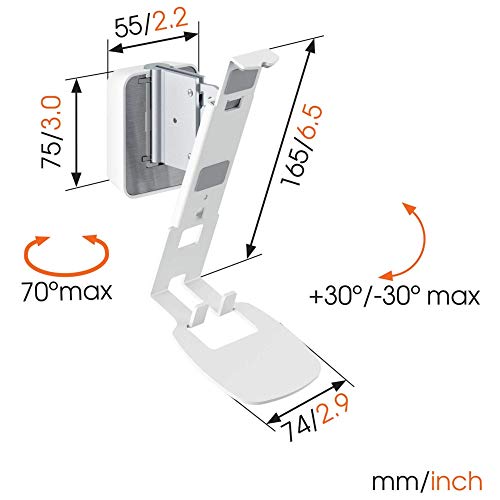 Vogels SOUND 4201 Lautsprecher Wandhalterung für Sonos One (SL) und Play:1, Max.5 kg, Neigbar -30°/+30°, Schwenkbar bis zu 70° (links/rechts), Weiß, 1 halterung - EDV-Guru (Guru e.U.)