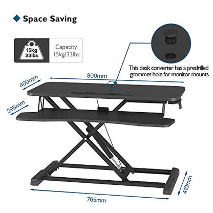 BONTEC Steh-Sitz Schreibtisch Steharbeitsplatz Stehpult Standtisch Ergonomische Höhenverstellbar für PC-Computerbildschirm, Laptop | 80x40cm Plattform mit Tastaturablage, 15 kg Kapazität - EDV-Guru (Guru e.U.)