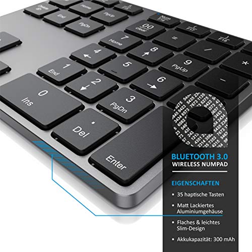CSL - Bluetooth Numpad - Wireless Ziffernblock mit Multifunktionstasten – Keypad Aluminium - 35 Tasten – Bluetooth 3.0 – Kabellos - kompatibel mit Apple PC Notebook Tablet Laptop - Windows Android iOS - EDV-Guru (Guru e.U.)