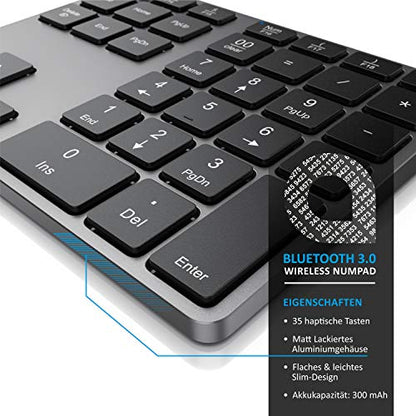 CSL - Bluetooth Numpad - Wireless Ziffernblock mit Multifunktionstasten – Keypad Aluminium - 35 Tasten – Bluetooth 3.0 – Kabellos - kompatibel mit Apple PC Notebook Tablet Laptop - Windows Android iOS - EDV-Guru (Guru e.U.)