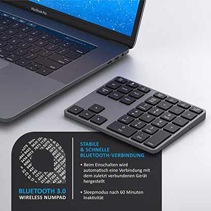 CSL - Bluetooth Numpad - Wireless Ziffernblock mit Multifunktionstasten – Keypad Aluminium - 35 Tasten – Bluetooth 3.0 – Kabellos - kompatibel mit Apple PC Notebook Tablet Laptop - Windows Android iOS - EDV-Guru (Guru e.U.)