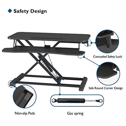 BONTEC Steh-Sitz Schreibtisch Steharbeitsplatz Stehpult Standtisch Ergonomische Höhenverstellbar für PC-Computerbildschirm, Laptop | 80x40cm Plattform mit Tastaturablage, 15 kg Kapazität - EDV-Guru (Guru e.U.)